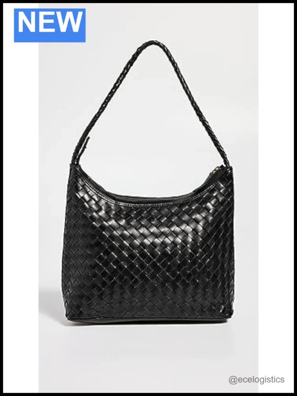 Woven Leather Hobo Bag Structured Shoulder Bag Patch Pocket